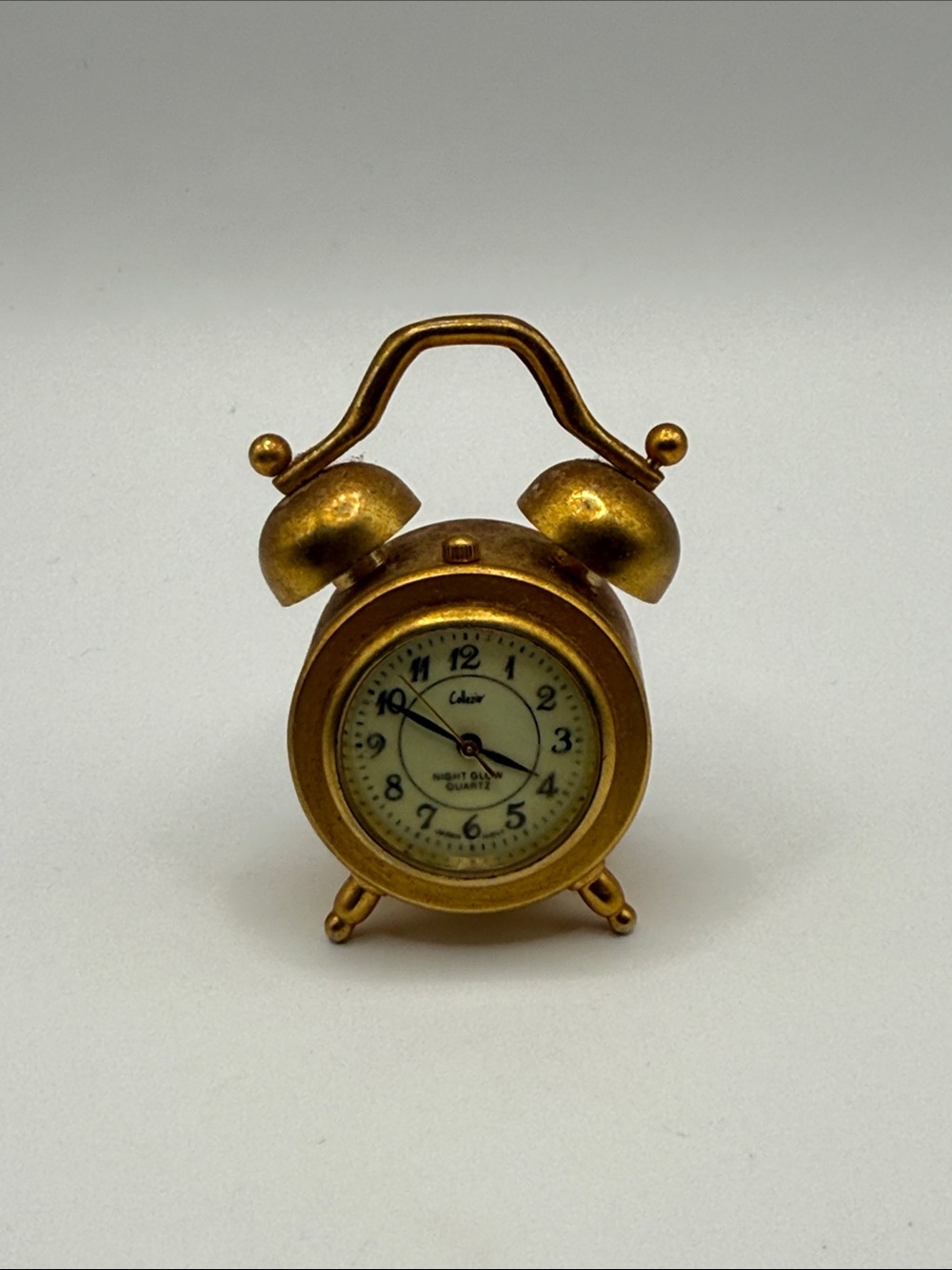 Vintage Gold Tone Collezio High Glow Quartz Miniature Alarm Mantle Clock